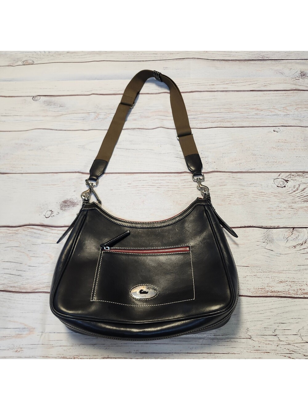 Dooney & Bourke Black Leather Shoulder Bag with Adjustable Strap